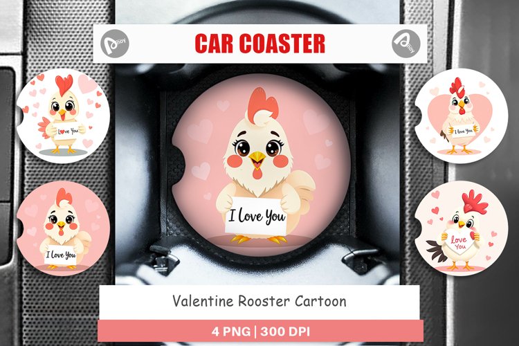Car Coaster Valentine Rooster Cartoon