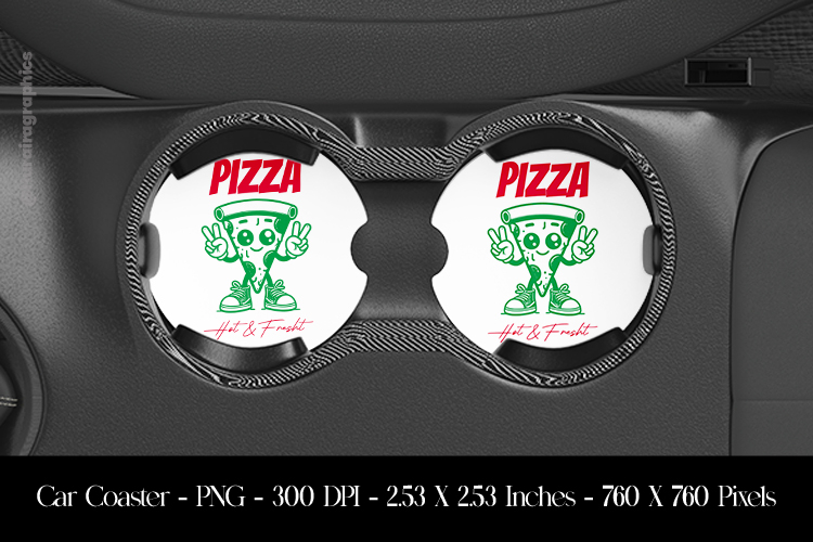 Pizza Hot & Fresh Car Coaster Sublimation Design