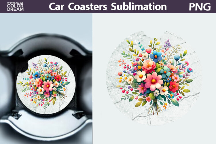 Wildflowers Car Coaster | Flowers Round Coaster example image 1