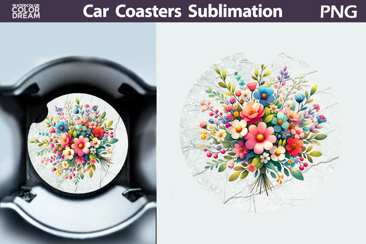 Wildflowers Car Coaster | Flowers Round Coaster