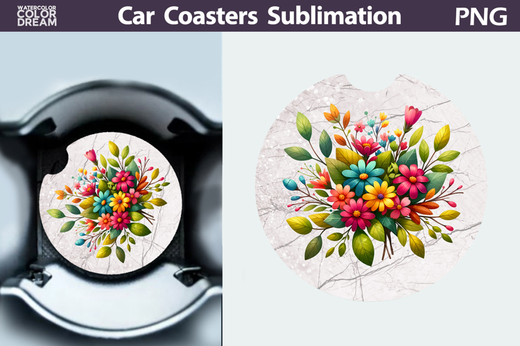 Wildflowers Car Coaster | Flowers Round Coaster