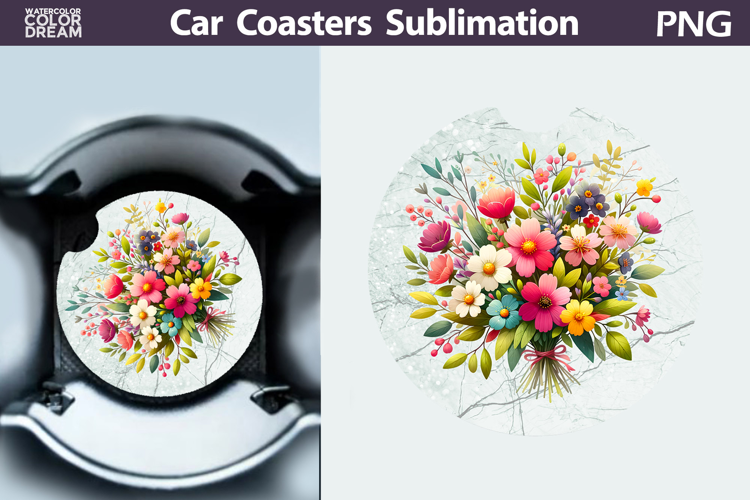 Wildflowers Car Coaster | Flowers Round Coaster
