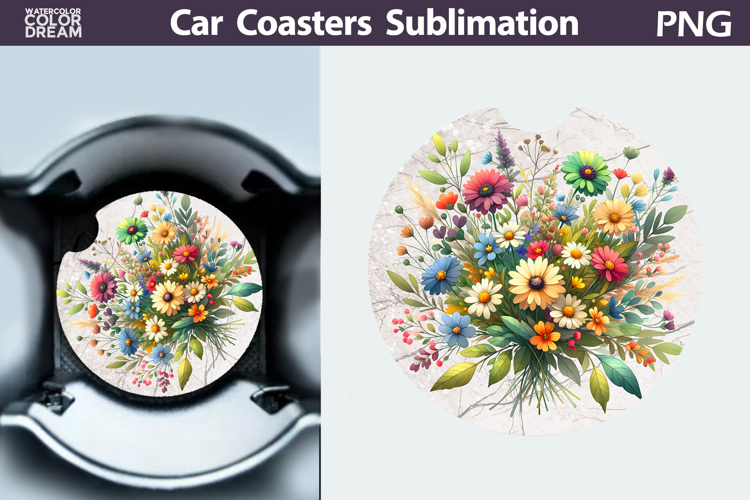 Wildflowers Car Coaster | Flowers Round Coaster