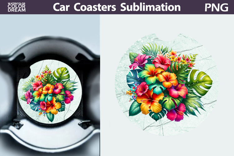 Tropical Flowers Car Coaster | Flowers Round Coaster