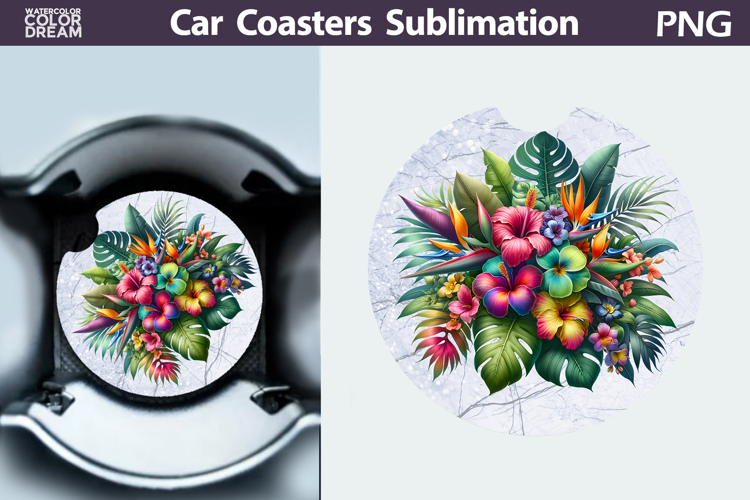 Tropical Flowers Car Coaster | Flowers Round Coaster