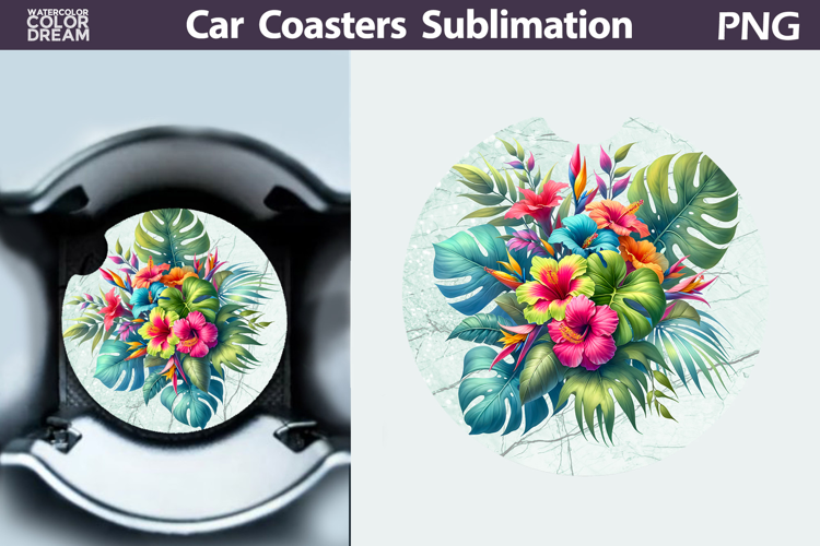 Tropical Flowers Car Coaster | Flowers Round Coaster