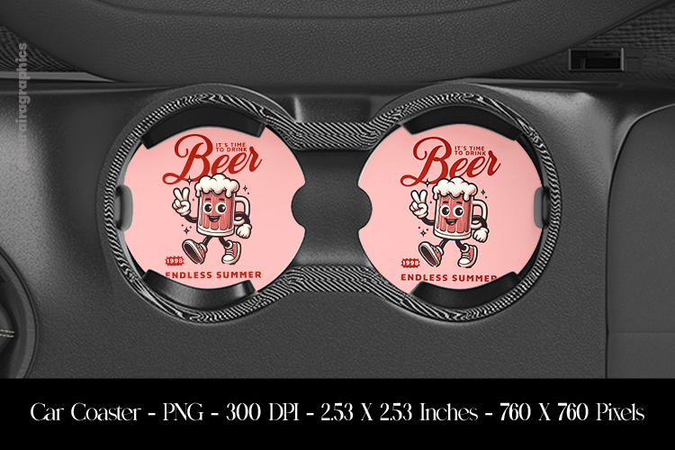 Its Time To Drink Car Coaster Sublimation Design