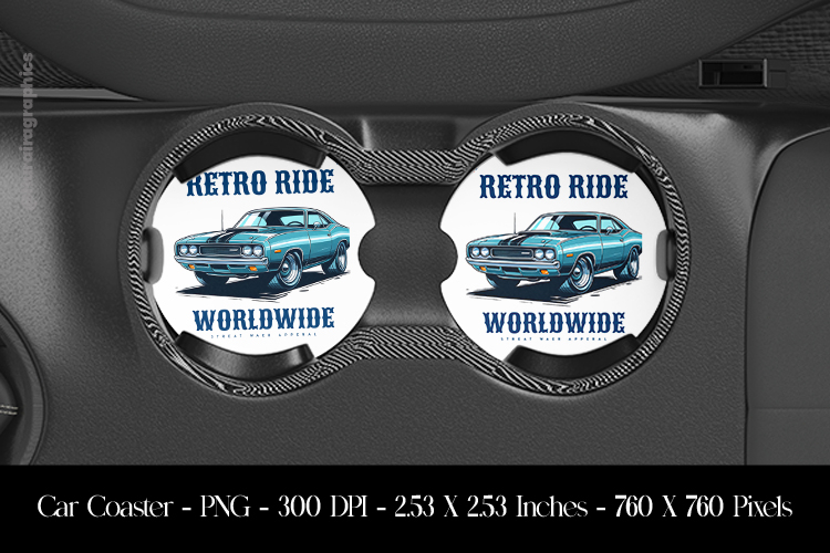 Retro Ride WorldWide Car Coaster Sublimation Design