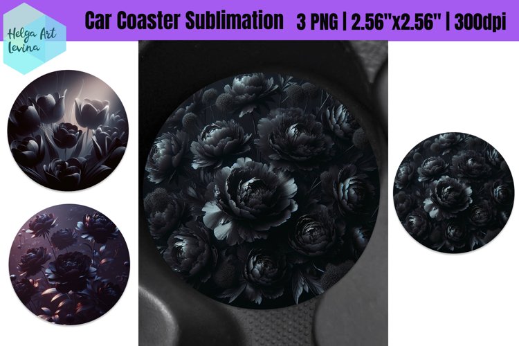 Black Flowers Car Coaster Sublimation example image 1