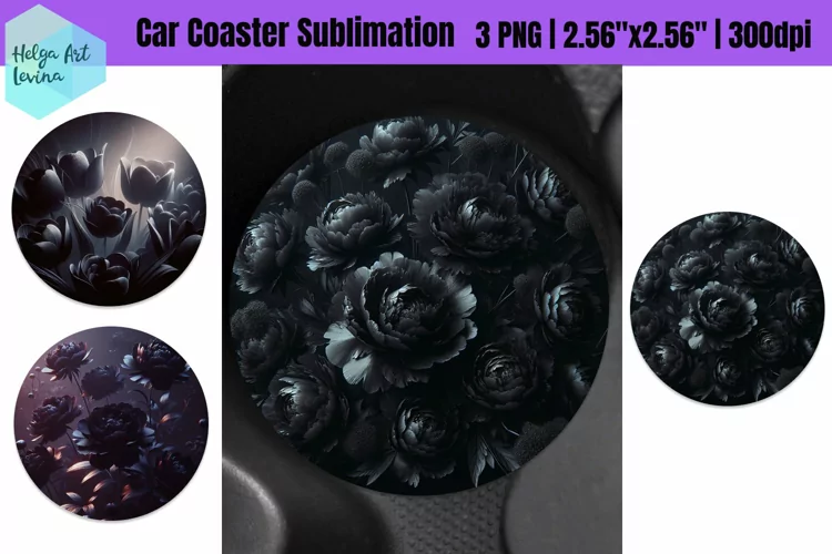 Black Flowers Car Coaster Sublimation
