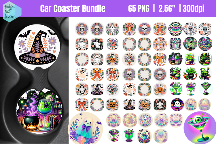 Halloween PNG | Car Coaster Sublimation BUNDLE