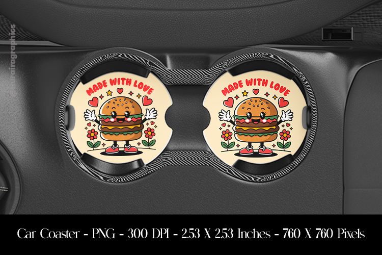 Made With Love Car Coaster Sublimation Design