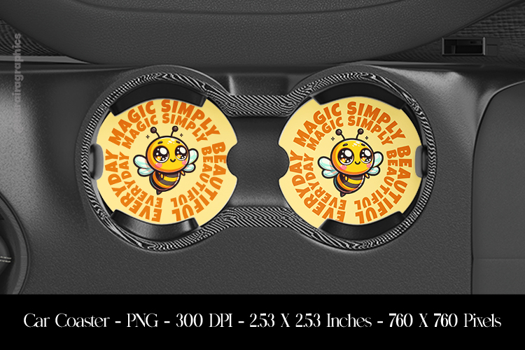 Cute Bee Car Coaster Sublimation Design