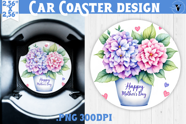 Car Coaster | Flowers in Pot | Happy Mothers day