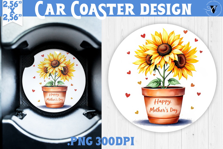 Car Coaster | Flowers in Pot | Happy Mothers day