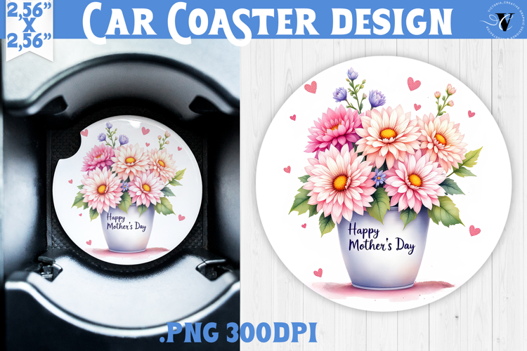 Car Coaster | Flowers in Pot | Happy Mothers day