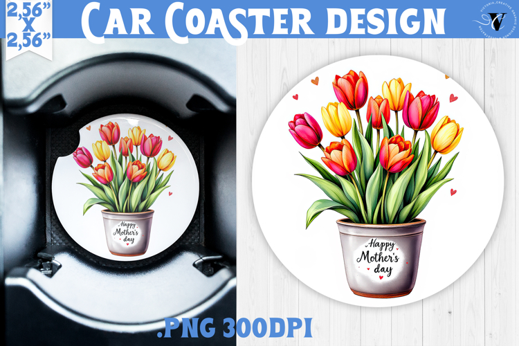Car Coaster | Flowers in Pot | Happy Mothers day