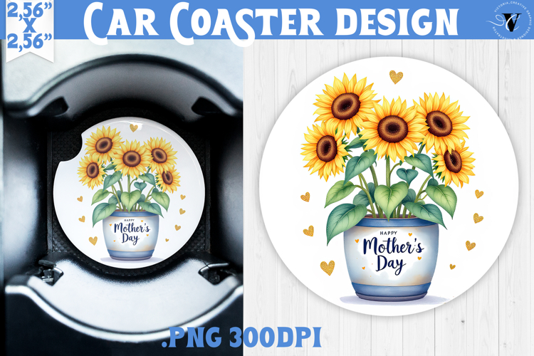 Car Coaster | Flowers in Pot | Happy Mothers day