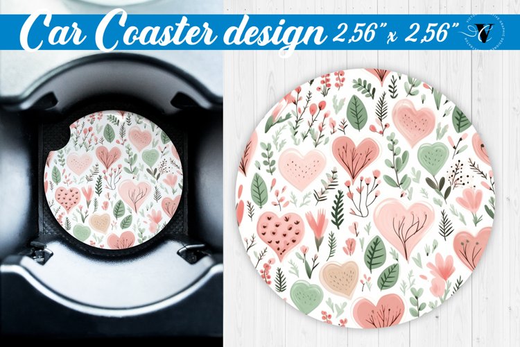 Spring Car Coaster | Watercolor flowers, hearts pattern example image 1