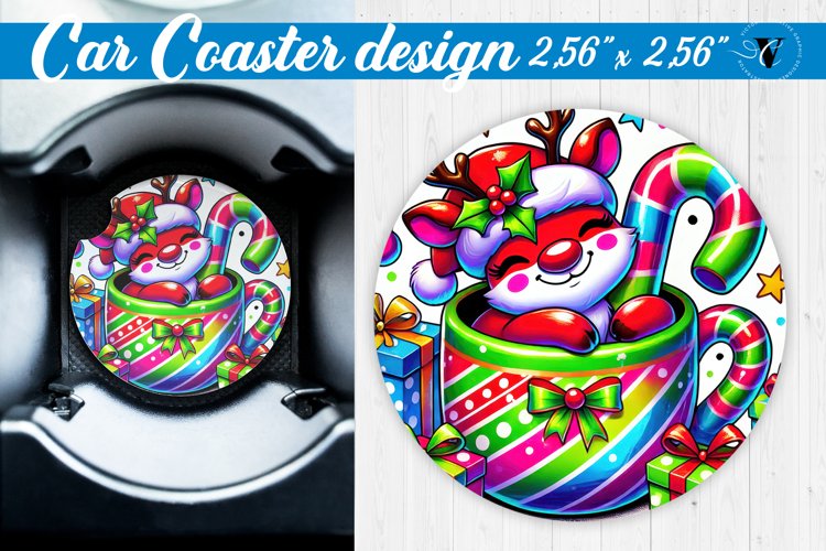 Car Coaster | Christmas Animal in Mug | Rainbow Animals