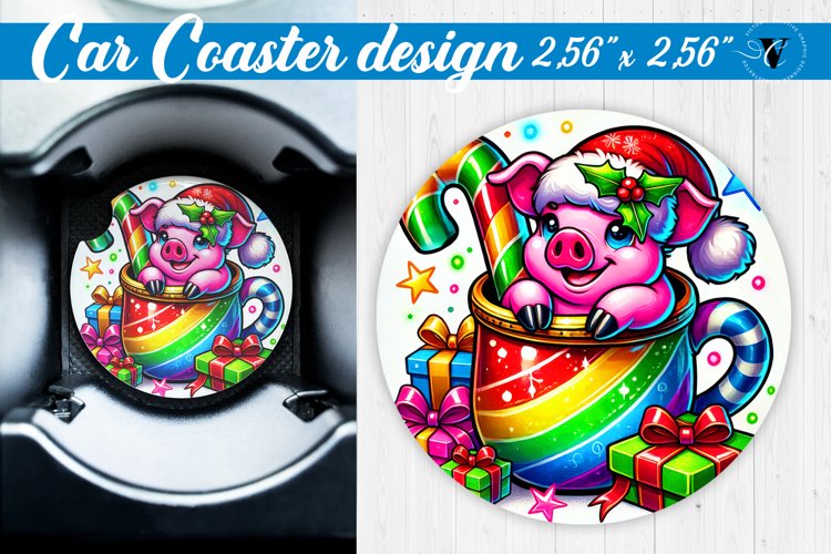 Car Coaster | Christmas Animal in Mug | Rainbow Animals