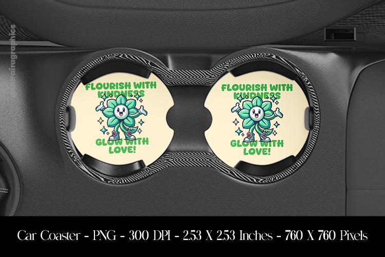 Flourish with Kindness Flower Car Coaster Sublimation Design