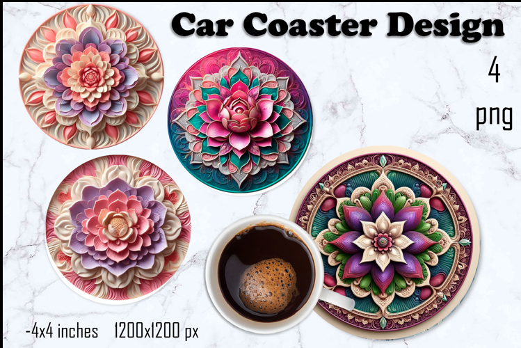Round 3D mandala decor Sublimation car Coaster