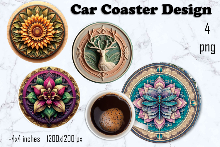 Round 3D mandala decor Sublimation car Coaster
