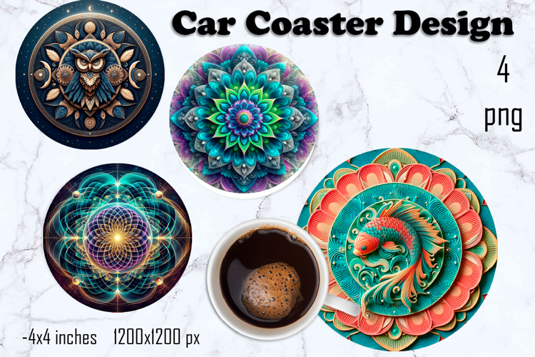 Round 3D mandala decor Sublimation car Coaster