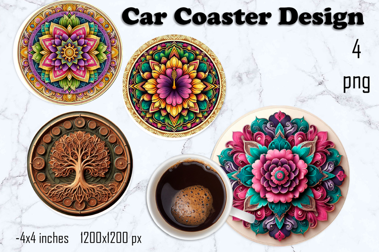 Round 3D mandala decor Sublimation car Coaster