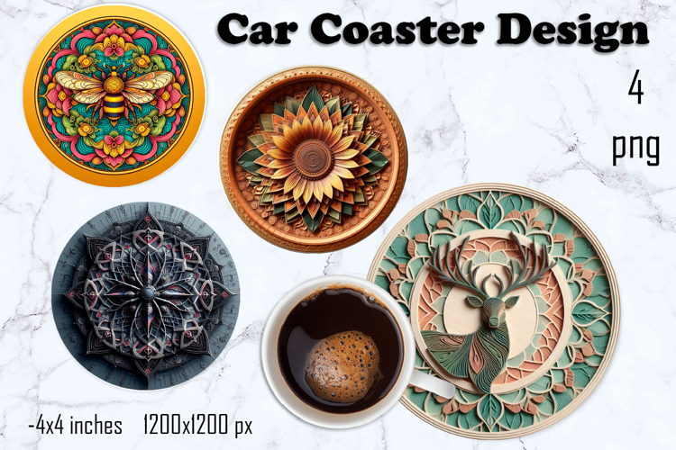 Round 3D mandala decor Sublimation car Coaster