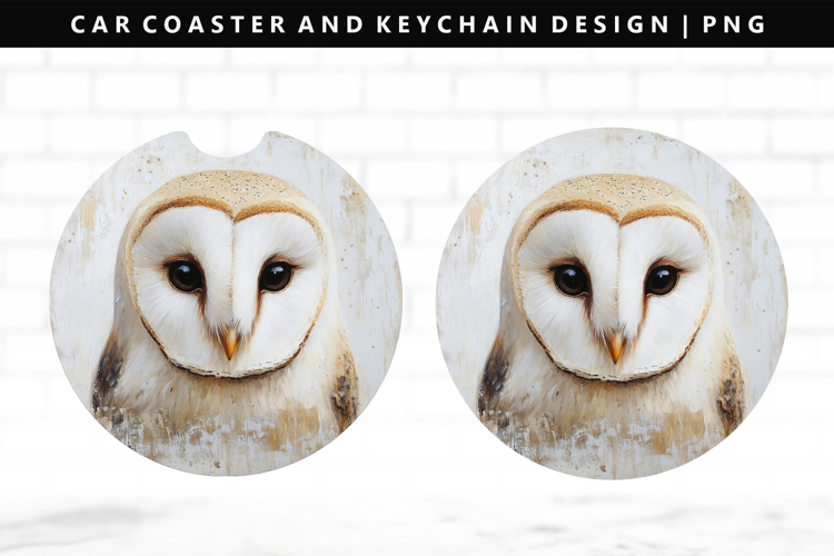Owl Keychain And Car Coaster Sublimation Design
