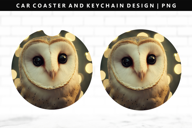 Owl Keychain And Car Coaster Sublimation Design