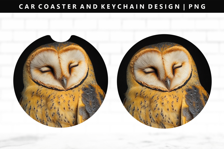 Owl Keychain And Car Coaster Sublimation Design
