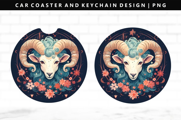Aries Keychain And Car Coaster Sublimation Design