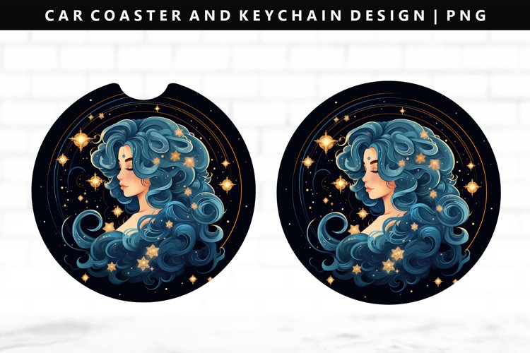 Aquarius Keychain And Car Coaster Sublimation Design