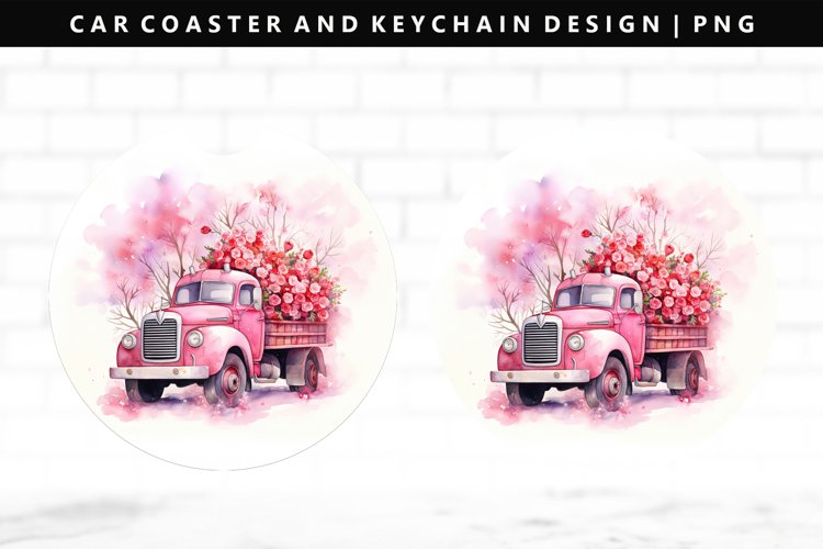 Truck Keychain And Car Coaster Sublimation Design