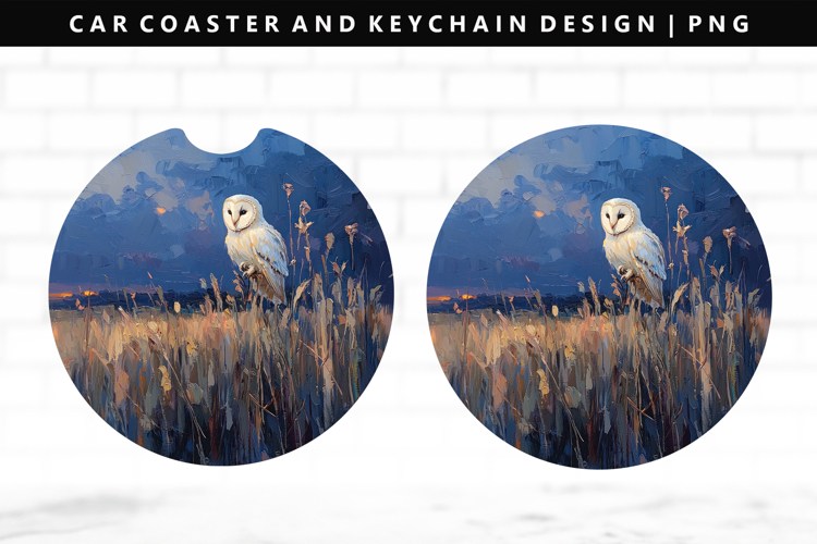 Owl Keychain And Car Coaster Sublimation Design