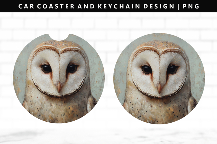 Owl Keychain And Car Coaster Sublimation Design