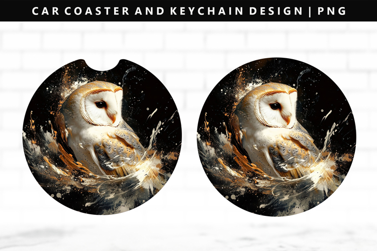 Owl Keychain And Car Coaster Sublimation Design