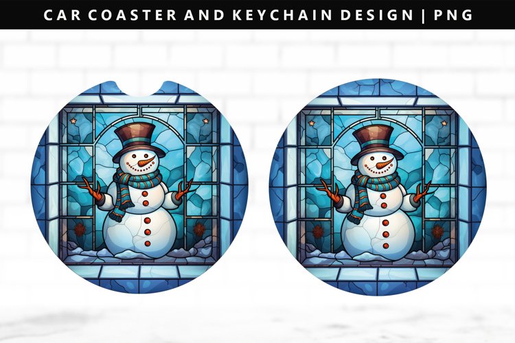 Snowman Keychain And Car Coaster Sublimation Design