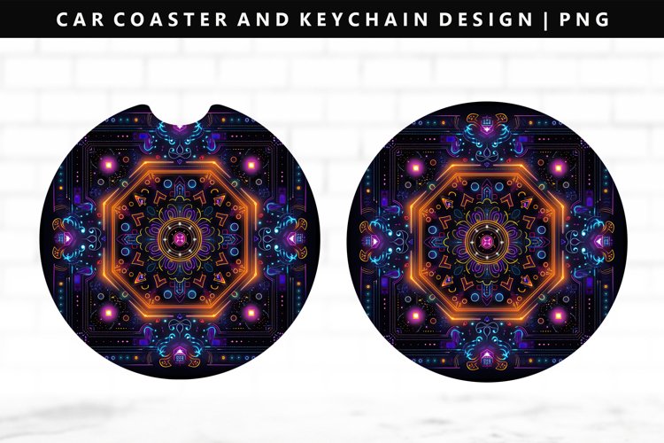Mandala Keychain And Car Coaster Sublimation Design