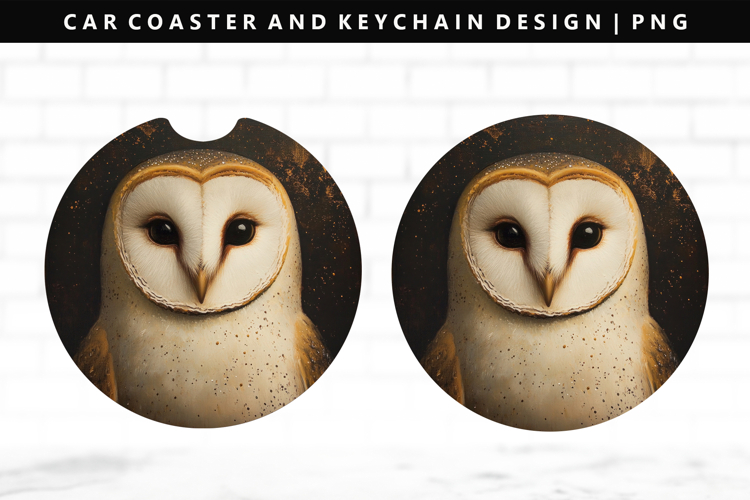 Owl Keychain And Car Coaster Sublimation Design