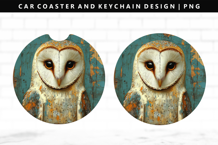 Owl Keychain And Car Coaster Sublimation Design