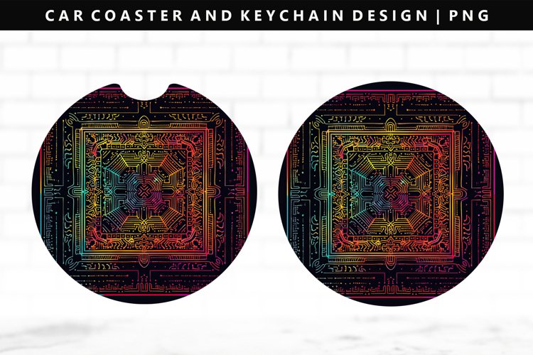 Mandala Keychain And Car Coaster Sublimation Design
