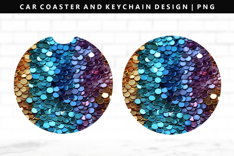 Sequin Keychain And Car Coaster Sublimation Design