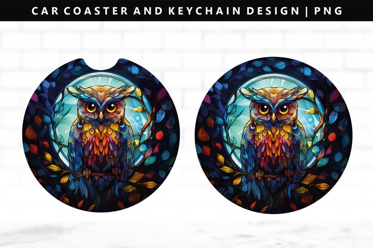 Owl Keychain And Car Coaster Sublimation Design
