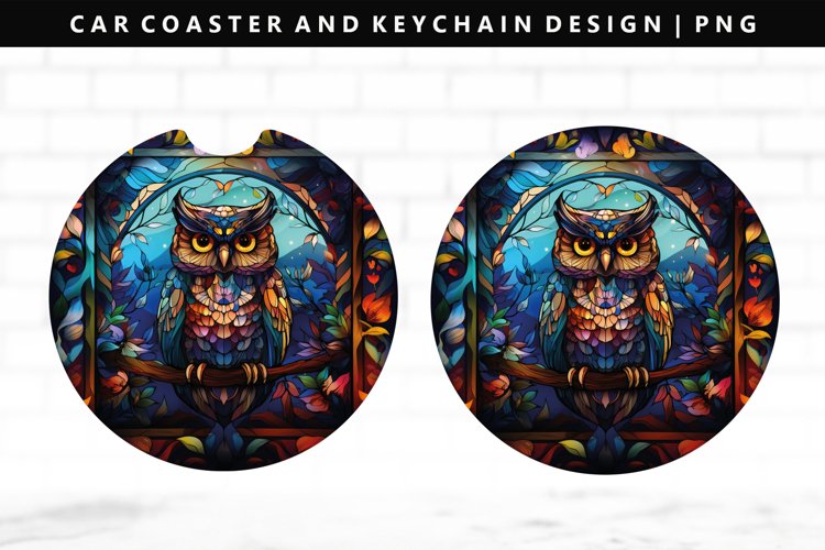 Owl Keychain And Car Coaster Sublimation Design