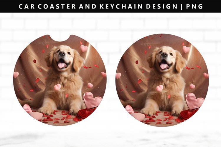 Valentine Dog Keychain And Car Coaster Sublimation Design