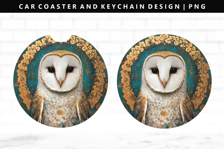 Owl Keychain And Car Coaster Sublimation Design